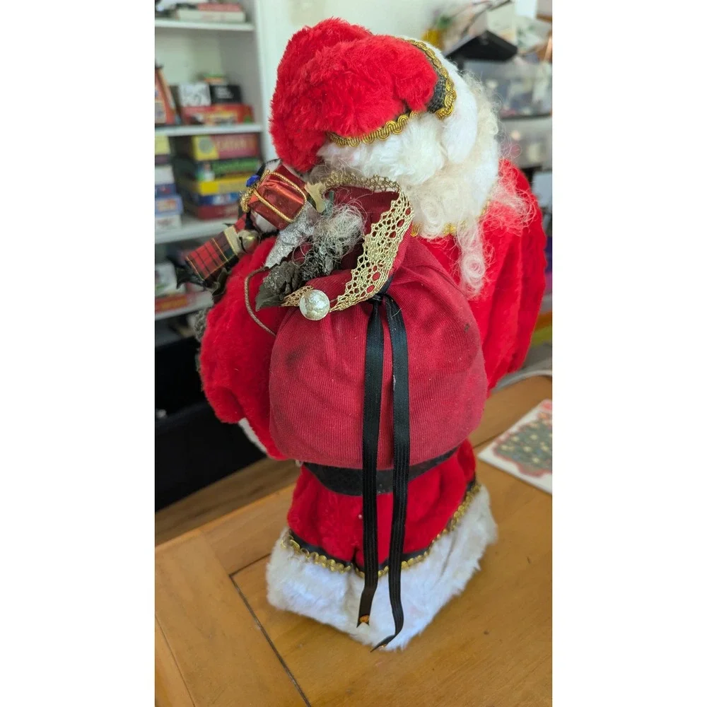 Vintage Style Standing Santa Claus Figurine Red Velvet Gold Trim 18 Inch Decor